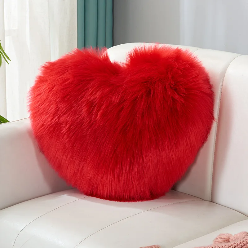 Plush Pillow Love Shaped Pillowcase Soft Pillow Core Sofa Decoration Pillow Cover Home Solid Color Pillowcase New Leisure Pillow