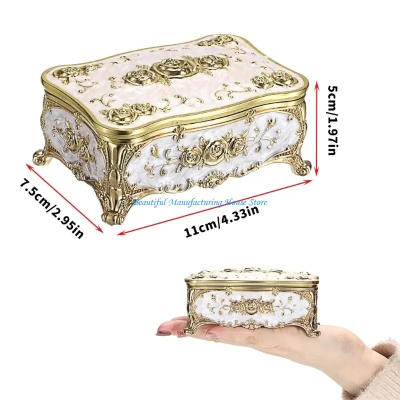 صندوق منظم المجوهرات الوظيفي E56A مع تصميمات بنمط الورد وبنية داخلية من سبائك الزنك من القطيفة للتخزين الفعال #6