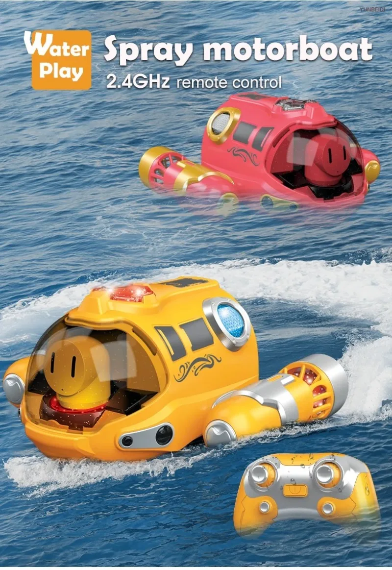 Remote-controlled Electric Boat 2.4G_Hz Waterproof Spray Light RC Electric Steam Boat Toy for Boys and Girls Kids Festival Gifts