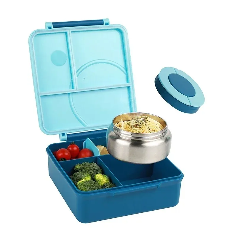 

Four-Grid Lunch Box with Insulated Soup Microwave Oven Heating Bento for Teenagers and Workers At School, Canteen, Back School
