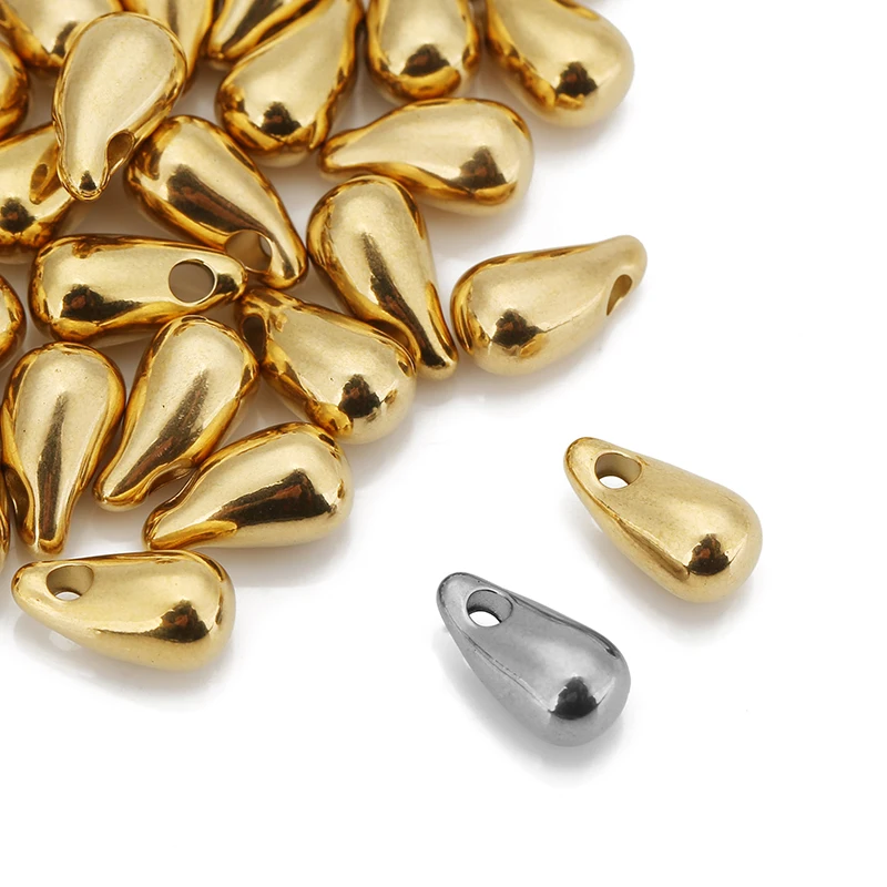 10pcs/lot Polish Gold Stainless Steel Horn Waterdrop Charms for DIY Earrings Necklace Jewelry Making Supplies Accessories Bulk