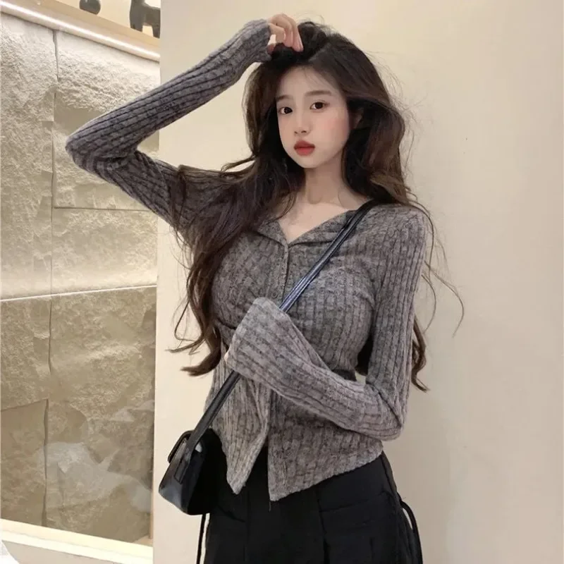 Long Sleeve Knit Cardigan Girl Chic Slimming Base Sweater Coats Female Korean Fashion Vintage Sweater Autumn Winter Design Sense