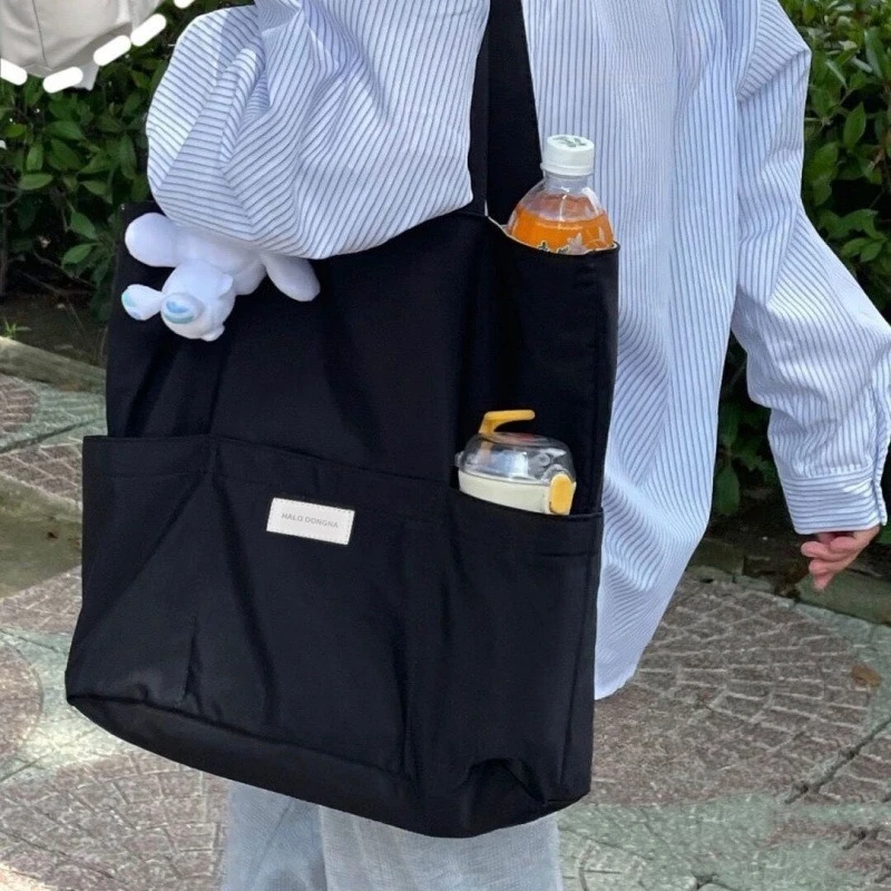 

Women's Handbag Solid Color Student Casual Nylon Handheld Shoulder Bag Large Capacity Reusable Shopping Beach Bag