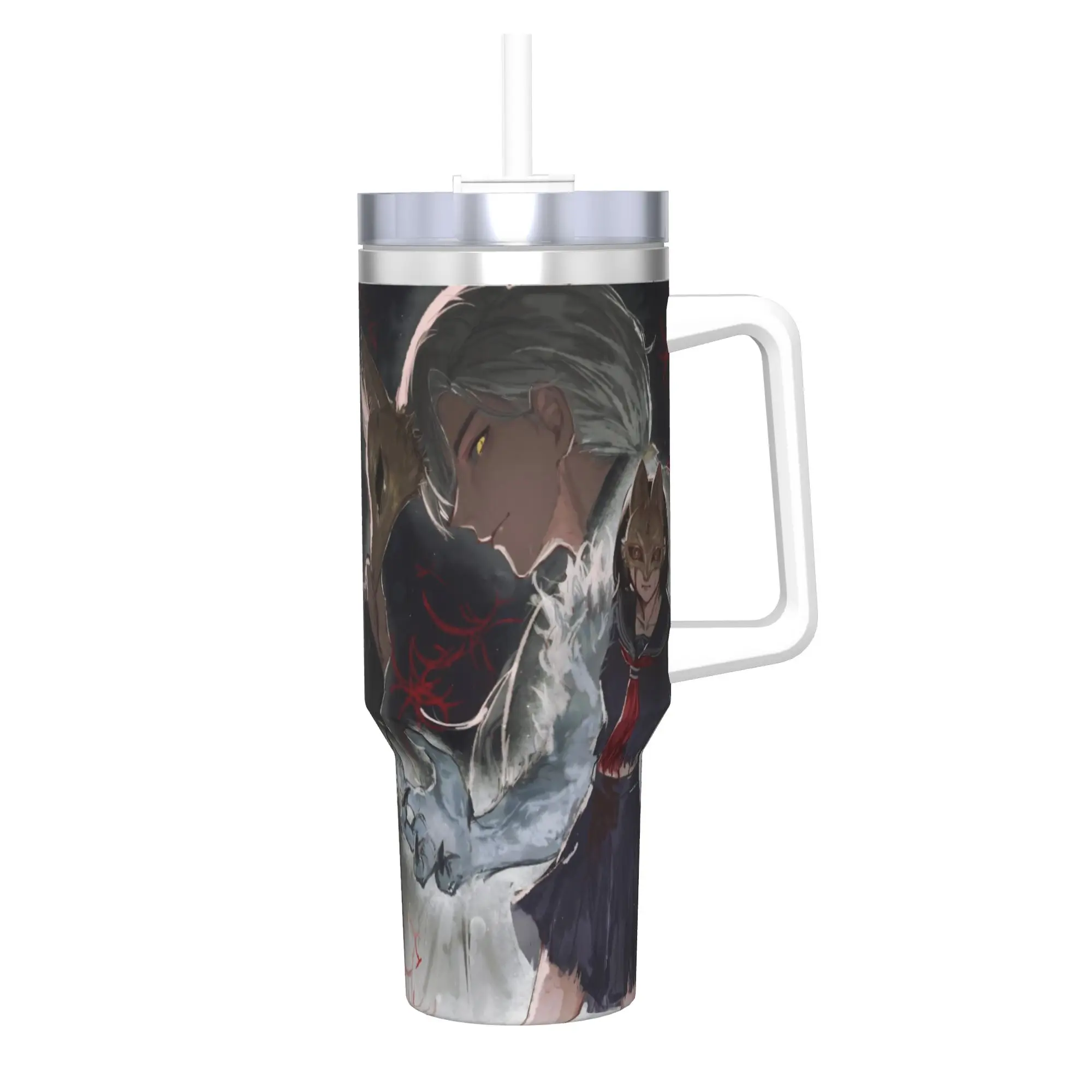 

Silent Hill F Tsuneki Kotoyuki Fox-Mask 40oz Vacuum Insulated Tumbler Game Mug Ergonomic Large Cup Double Wall Water Bottle Car