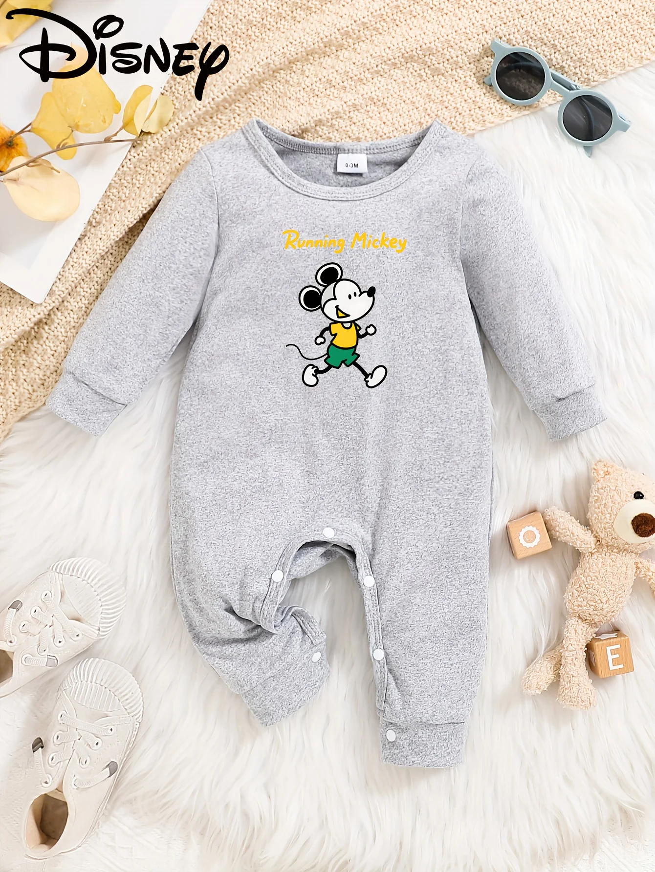 

【Authorized】Disney Mickey Long-Sleeve Baby Romper! Trendy and Cool Mickey Print, Cute and Eye-Catching, Soft and Skin-Friendly Fabric Protects Baby's Delicate Skin, Round Neck Does Not Irritate the Neck and Is Super Comfortable Machine Washable and Easy t