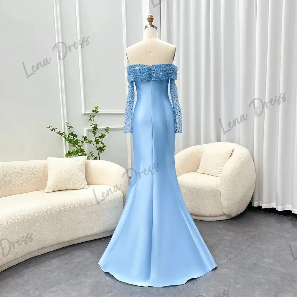 Lena Royal Engagement Dress Es Sky Blue Evening Dresses Woman Elegant Dress Woman 2024 Sequins Off the Shoulders Fish Tail Prom