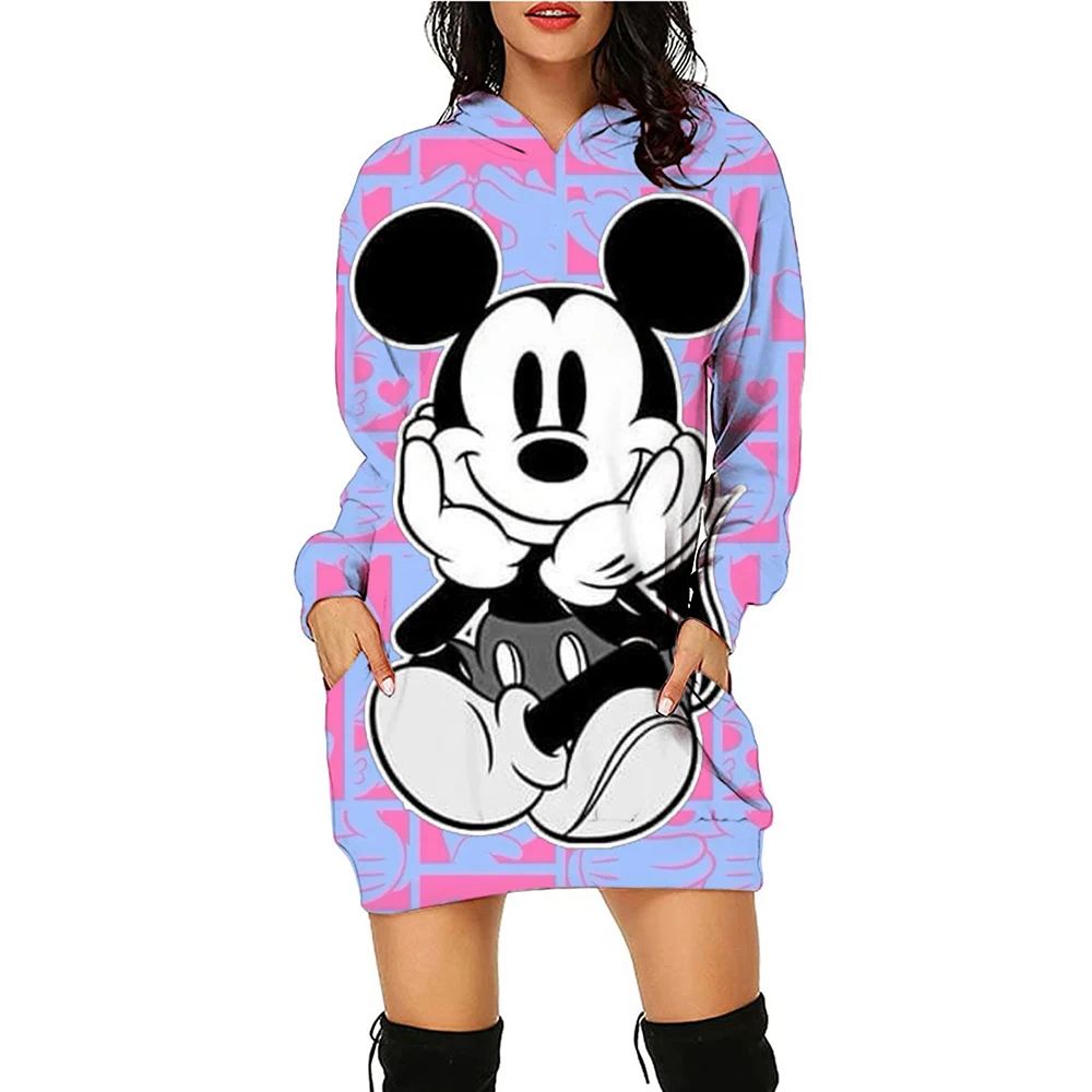 Spring and Autumn Hoodie Dress Women\'s Long Sleeve Cute Hoodie Disney Mickey Mouse Knee length Dress Slimming Street Dress