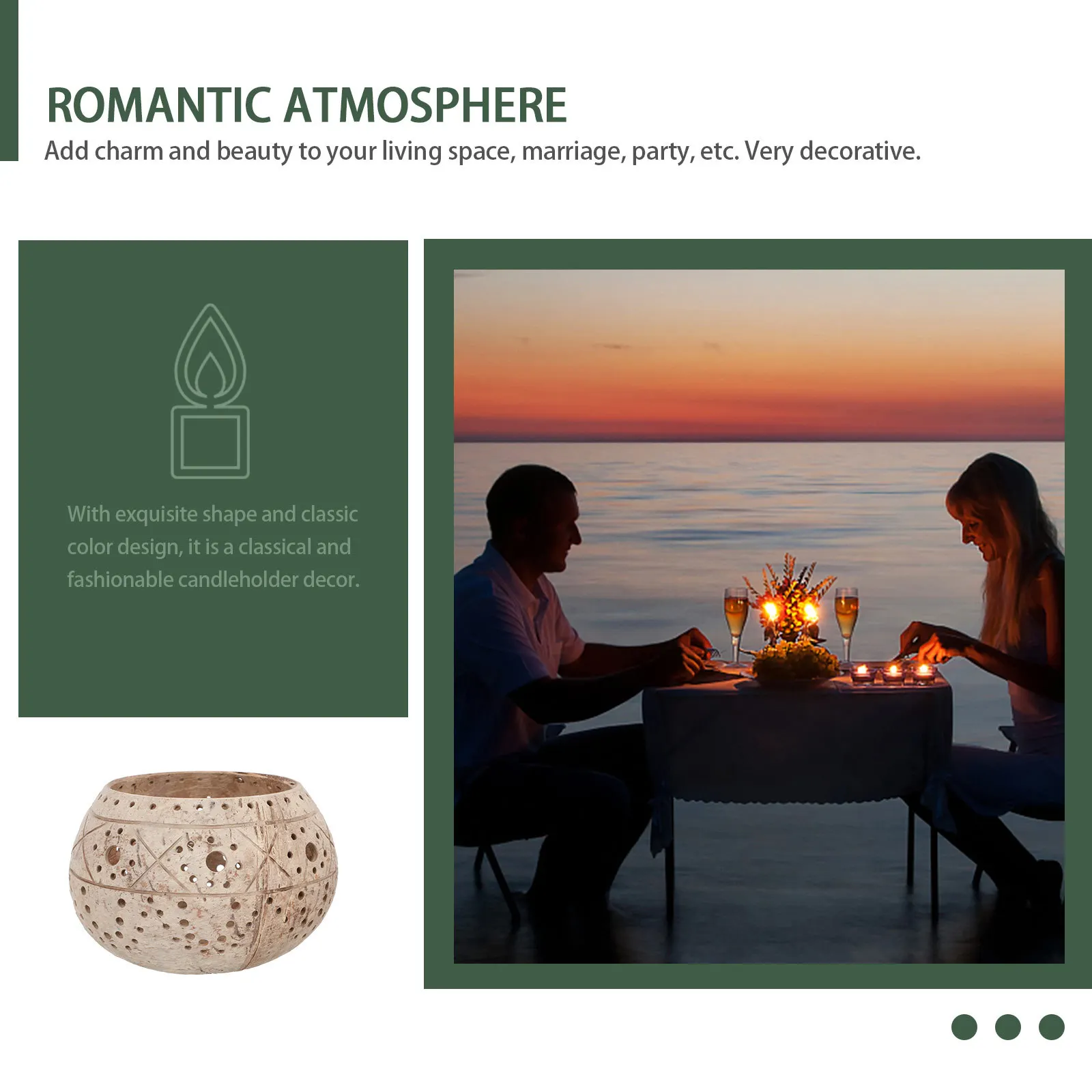 

1pc Decorative Holder Hollow-Out Coconut Shell Candlestick For Home Wedding Party Table Decor Desktop Adornment