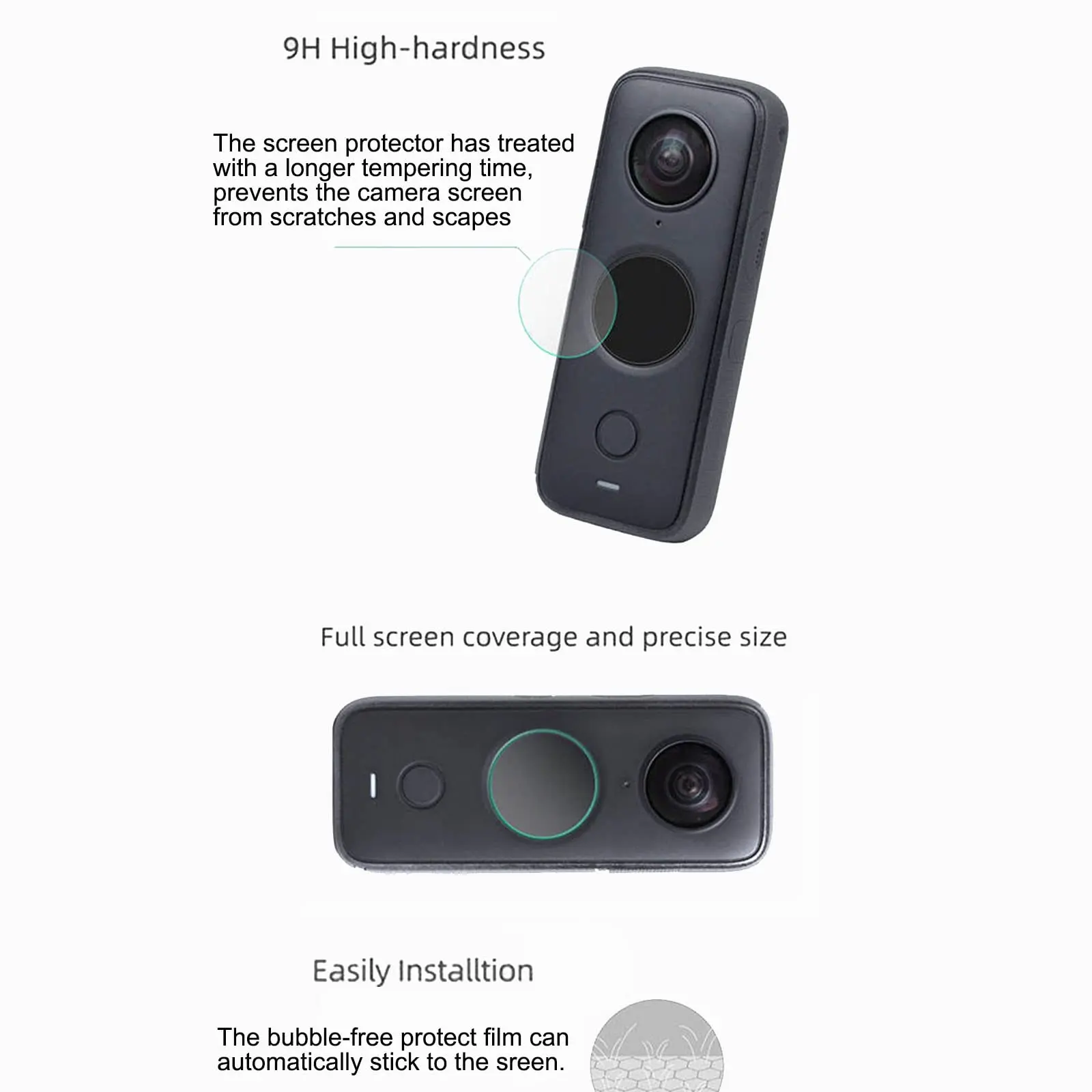 Para protectores de lentes Insta 360 X2 con cubierta protectora de pantalla, Protector de pantalla de vidrio templado para accesorios Insta 360 X2