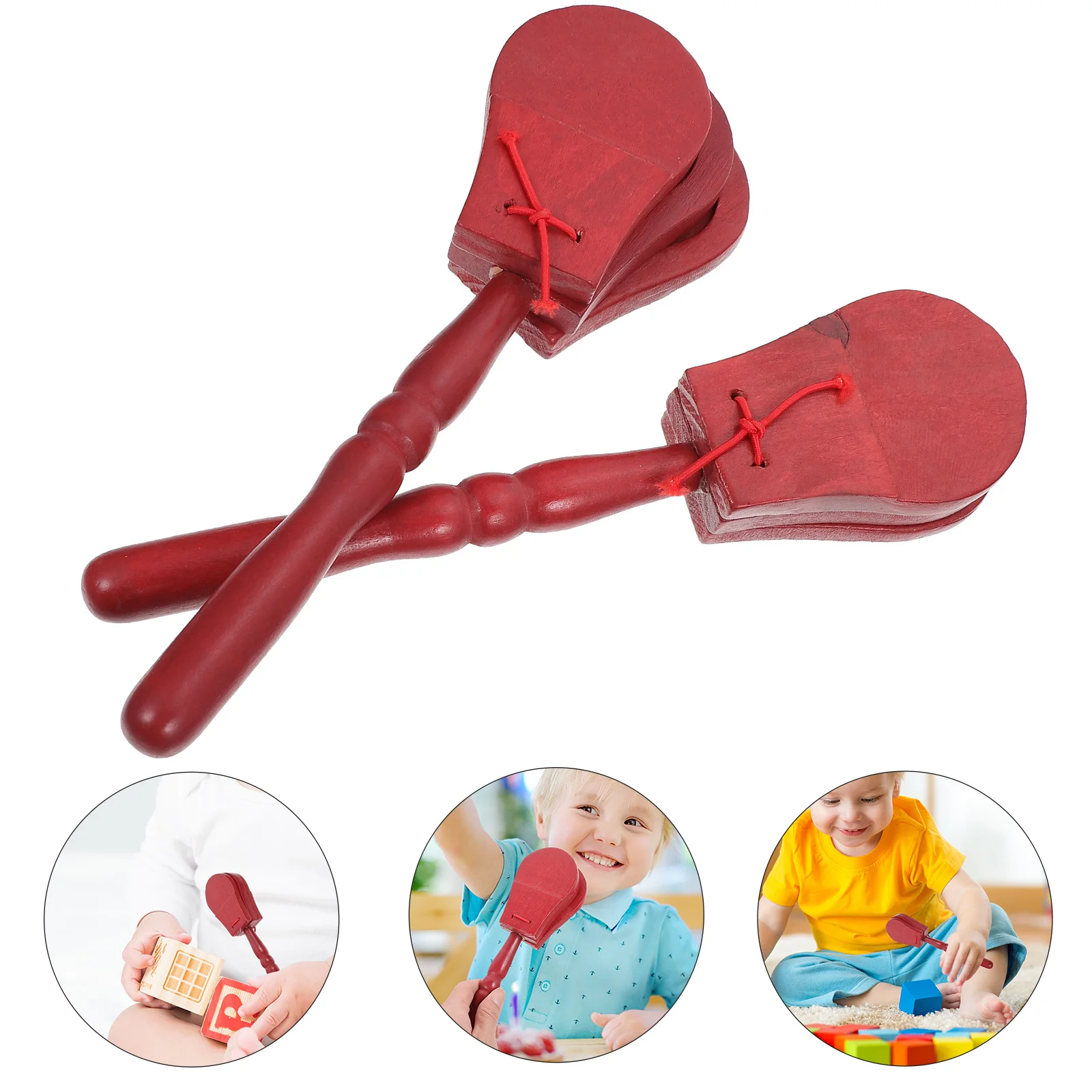 2pcs Wooden Castanets Toys Children Musical Instrument Early Education Kids Plaything Safe Teaching Aids