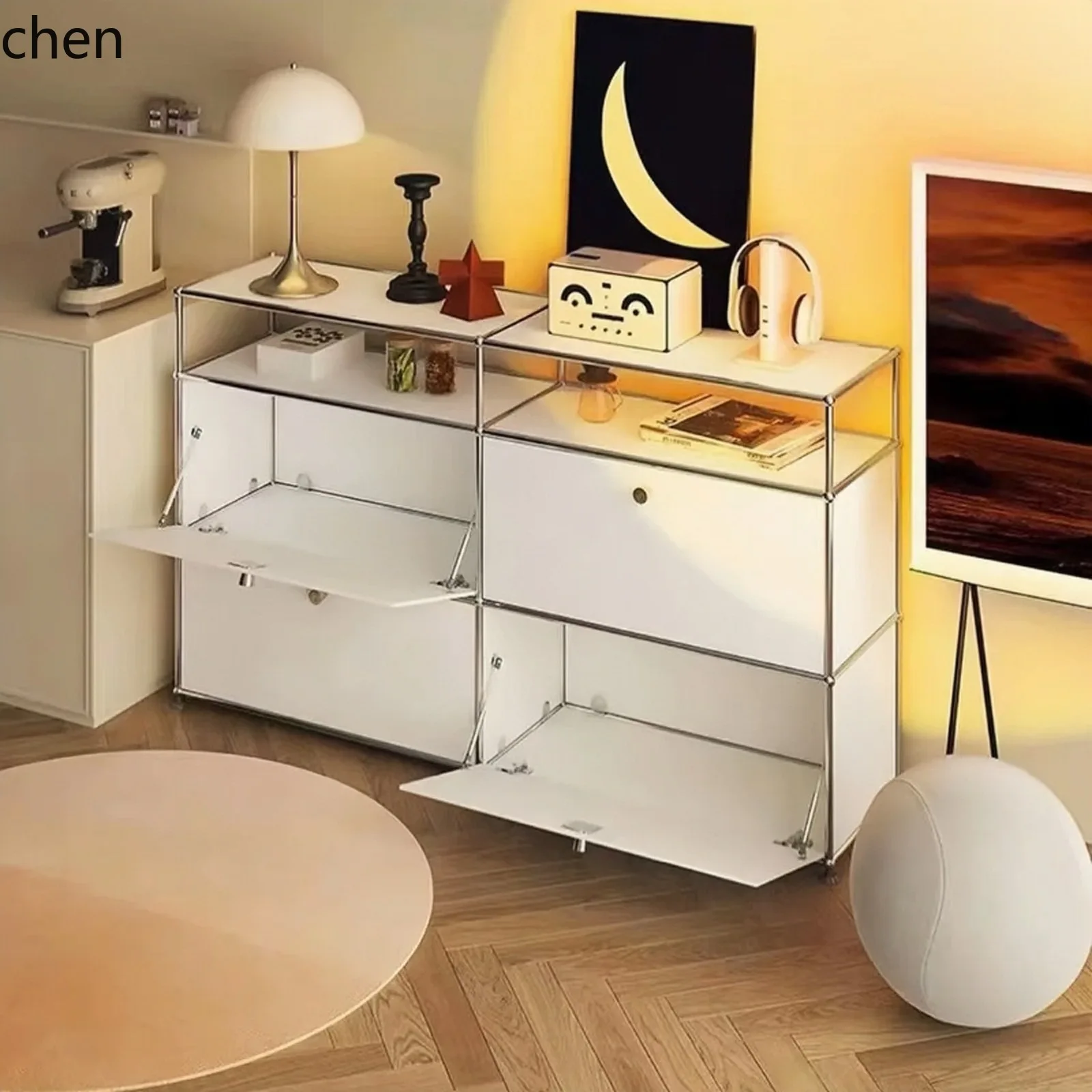CZ Stainless Steel Vintage Bedroom Modern Minimalist Storage Shelf Module TV Side Cabinet