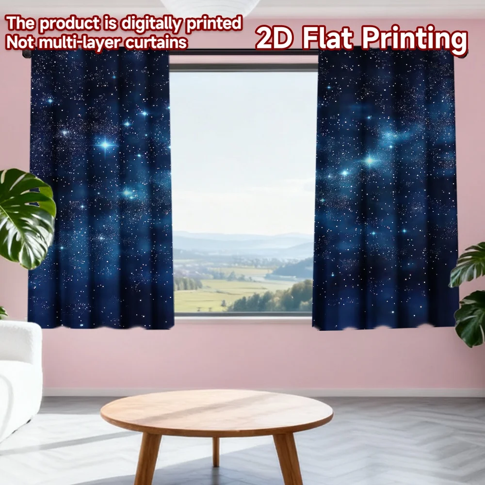 

2D flat printing 2pcs Window Treatment Curtains Night Sky with Stars(1) Digital Printed Polyester Drapes Seasonal Party &