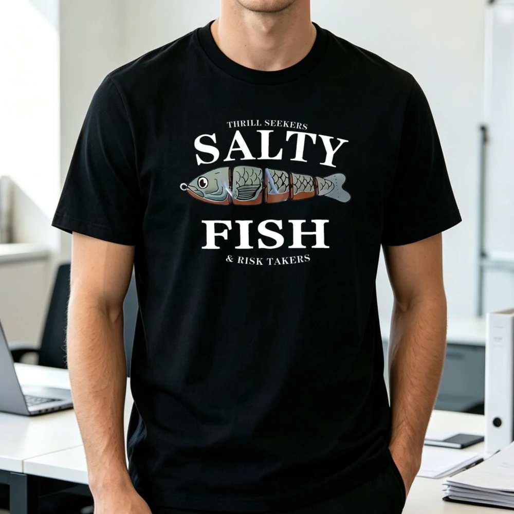 Salty Fish Graphic T Shirt Jointed Fishing Lure Thrill Seekers Crew Neck Short Sleeve Summer Casual Top Outdoor Fisherman Tees