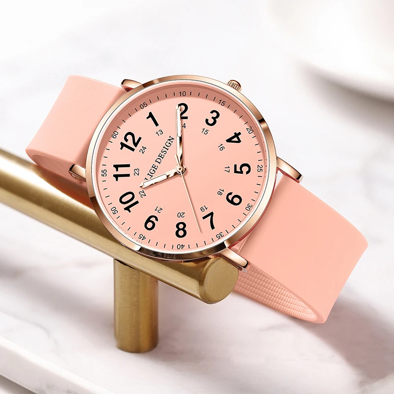 LIGE العلامة التجارية الفاخرة ساعات سيليكون للنساء موضة مقاوم للماء المرأة سوار ساعة رياضية كوارتز كرونوغراف Reloj Mujer