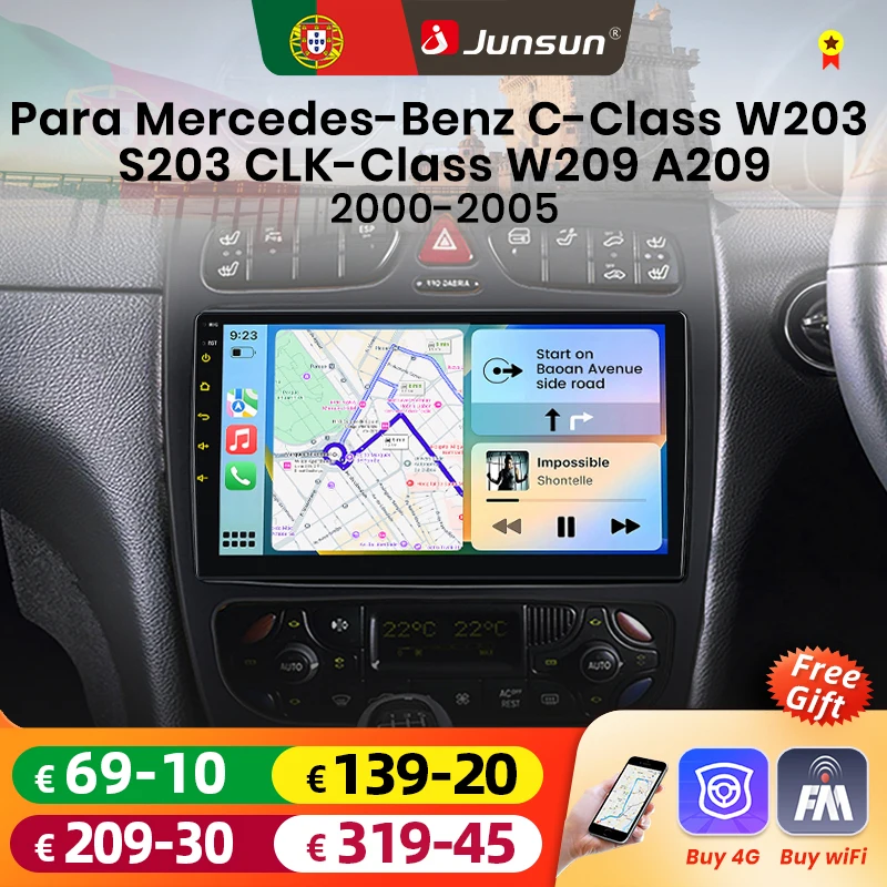 Junsun 8-Kern Autoradio mit Carplay und Android Auto für Mercedes Benz C-Klasse CLK-Klasse S203 W203 W209 A209 2000-2005 GPS DSP