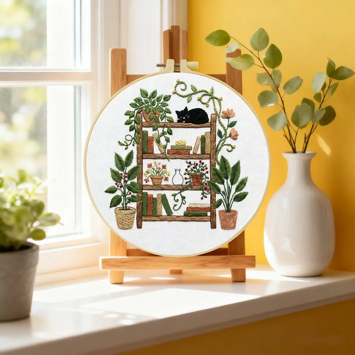 1 Stück 20X20CM/15X15CM 7,87/6,3 Zoll Fresh Bookshelf Stickerei Starter-Kit DIY-Kit DIY-Stickerei-Set für Anfänger – Detail 1