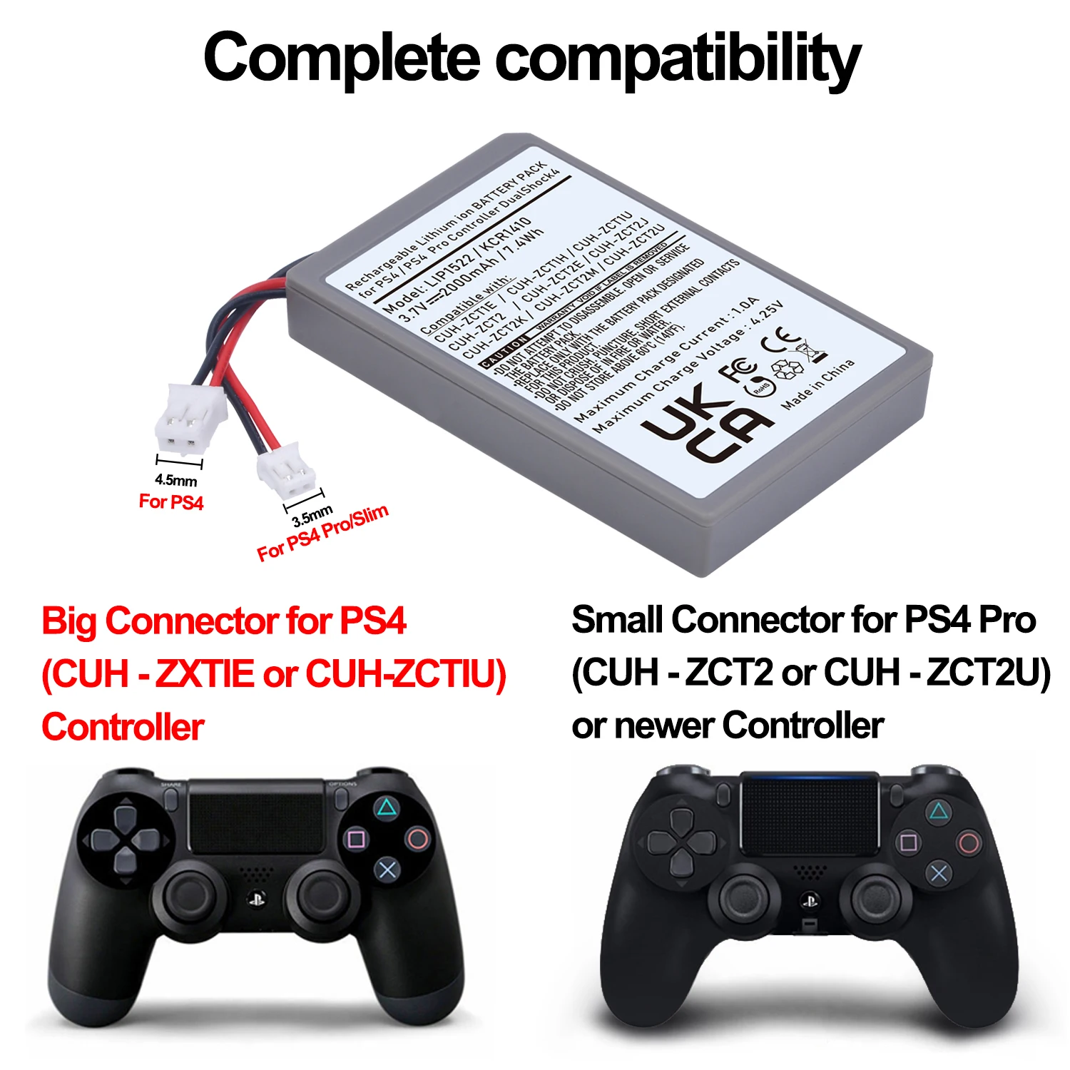 

PS4 Gamepad Battery 2000mAh Rechargeable , Durable Replacement Battery for Sony Dualshock4 V1 PS4 Pro CUH-ZXTIE CUH-ZCT2