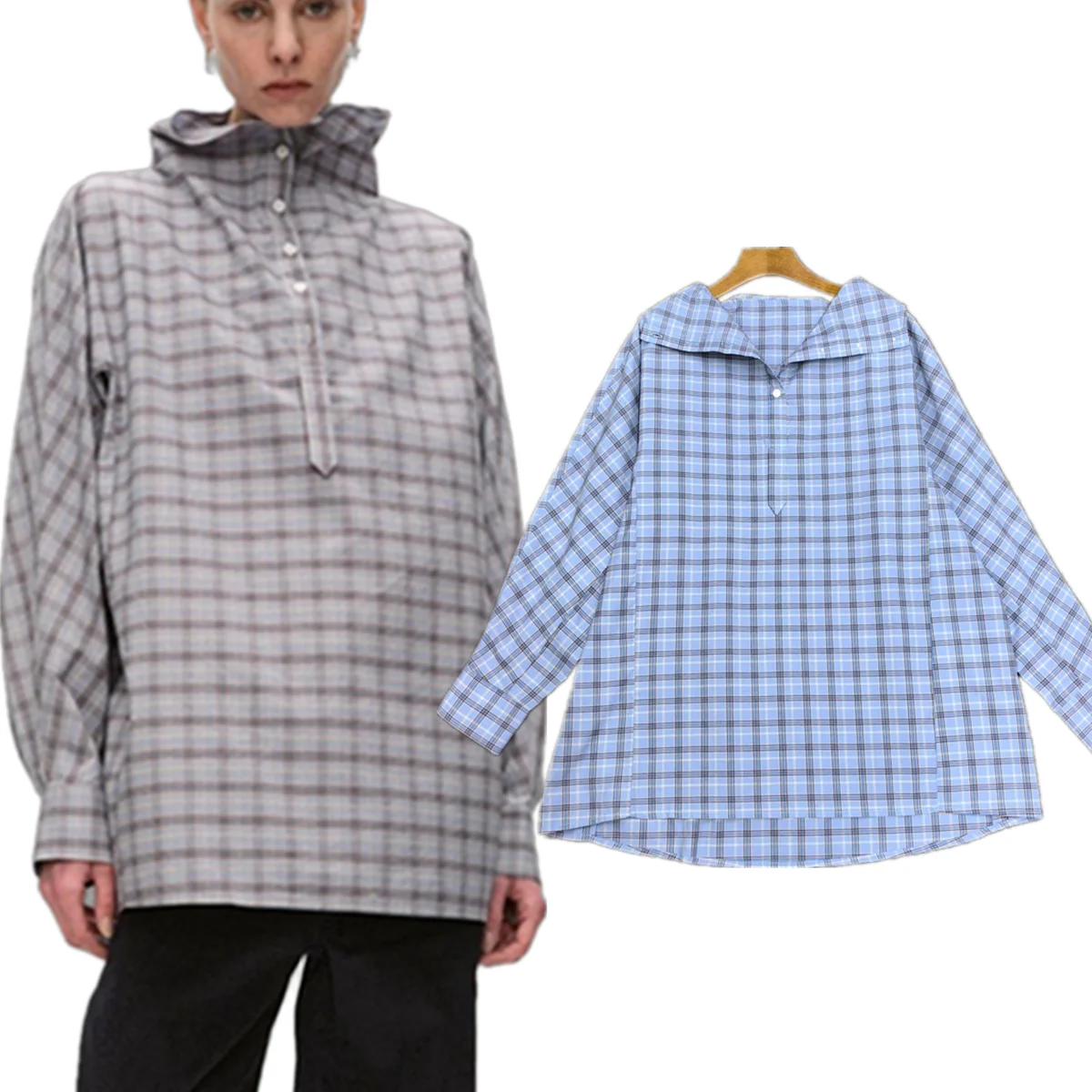 

Jenny & Dave, элегантная французская блузка, минималистичная свободная клетчатая рубашка для женщин, весна 2026, скандинавская минималистичная повседневная рубашка для поездок на работу, топ