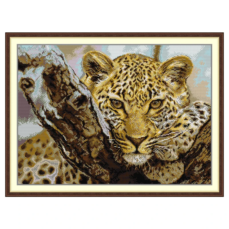 Cheetah Animals Patterns Counted Cross Stitch Set DIY 11CT 14CT 16CT HD Stamped DMC Cross-stitch Kit Embroidery Needlework