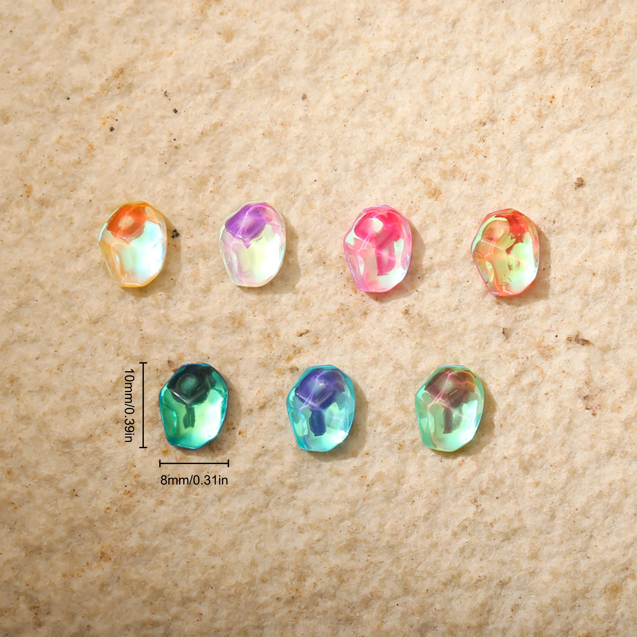 20 szt. Ozdoby do paznokci, szklane diamenty, nieregularne kryształki, blok lodu, powłoka AB Aurora, laserowe naklejki jubilerskie Mocha Bean