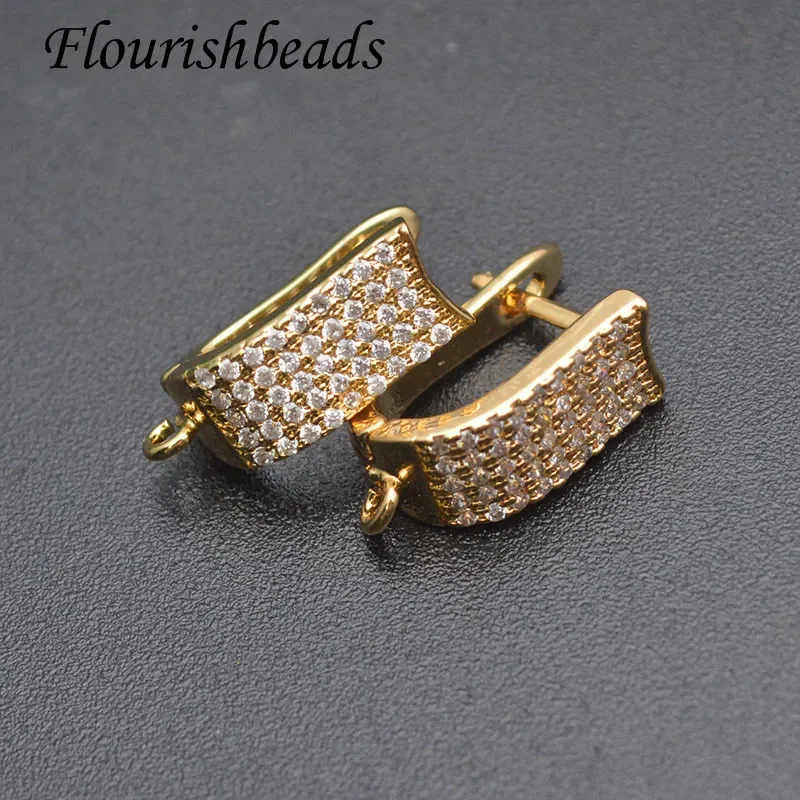 Luxury New Design CZ Beads Paved Metal Silver Color Earring Hooks Leverback Earwire for Quality Jewelry Making