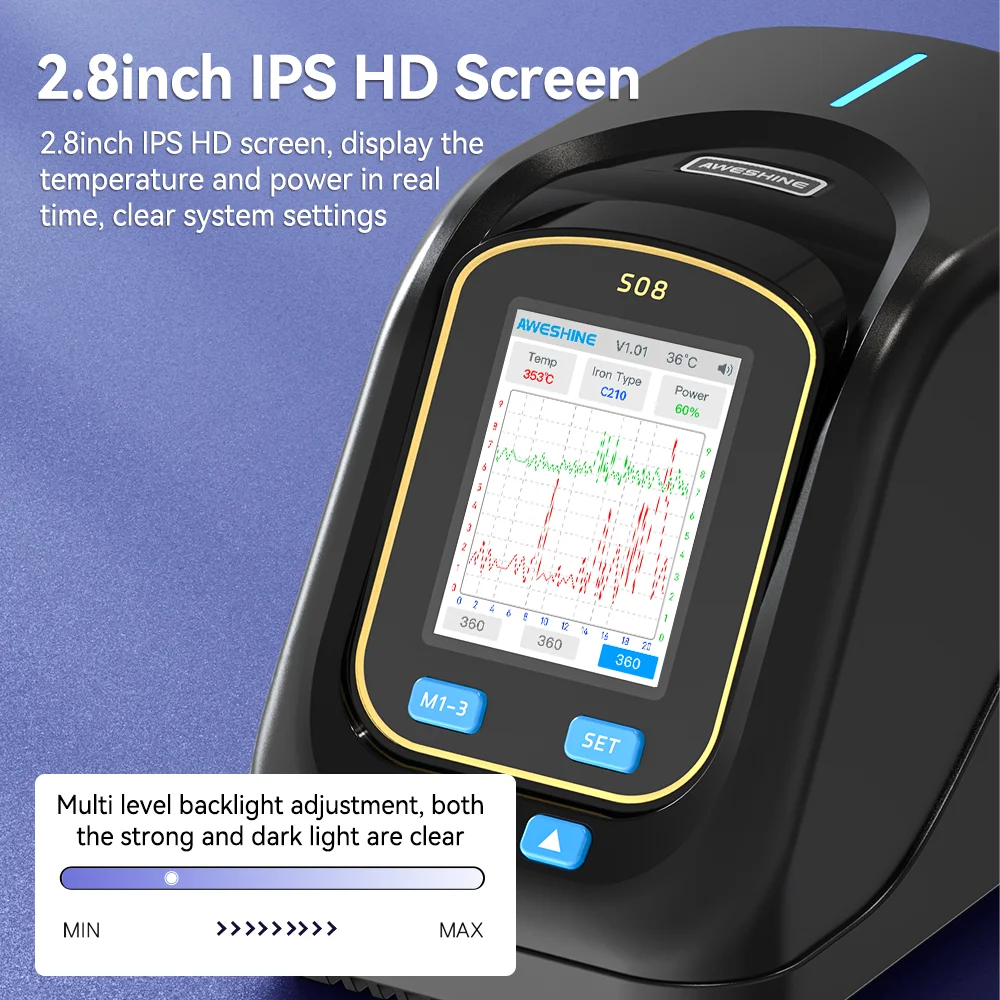 AWESHINE S08 Estación de soldadura inteligente Pantalla de temperatura curva Utilice mango T210 con punta de pistola para soldar C210-K Herramientas de retrabajo