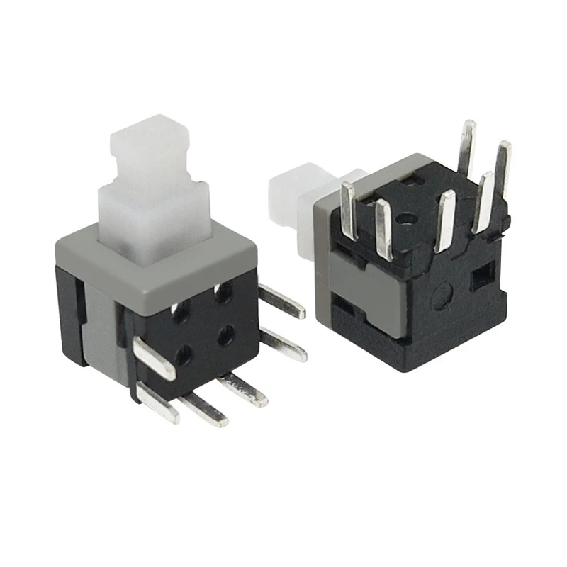 (2Pcs) 5.8*5.8MM Self-Locking Switch 90 Degree Bend Pin Horizontal 6Pin Side Insert Button Side Press Lock Switch 6P