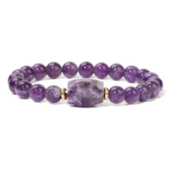 Square Amethysts Beads Bracelet For Women Men 8mm Natural Stone Rose Quartzs Citrines Elastic Bracelet Healing Reiki Bangles