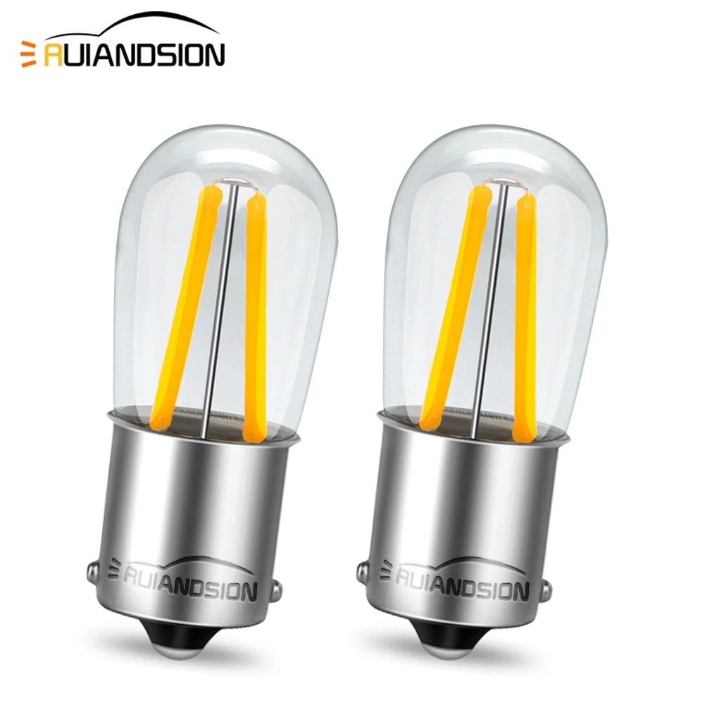 

2Pcs Car Accessory BA15D 1156 BA15S P21W Signal Light LED 2 Filamento AC/DC 6V For Brake Warning Reverse Lamp 6000K Warm White