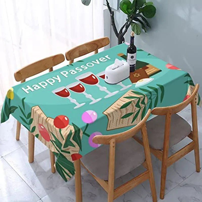 Happy Traditional Jewish Passover Rectangle Tablecloth for Picnic Party Outdoor Dinner Restaurant Table Decoration Accessories