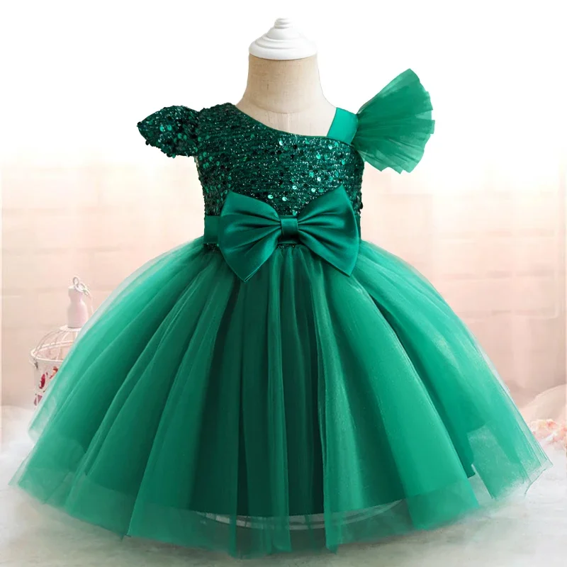 Flower Girl Dress for Wedding 1 to 5 Years Birthday Party Princess Dress One-shoulder Christmas Prom Tutu Gown Mesh Baby Dresses