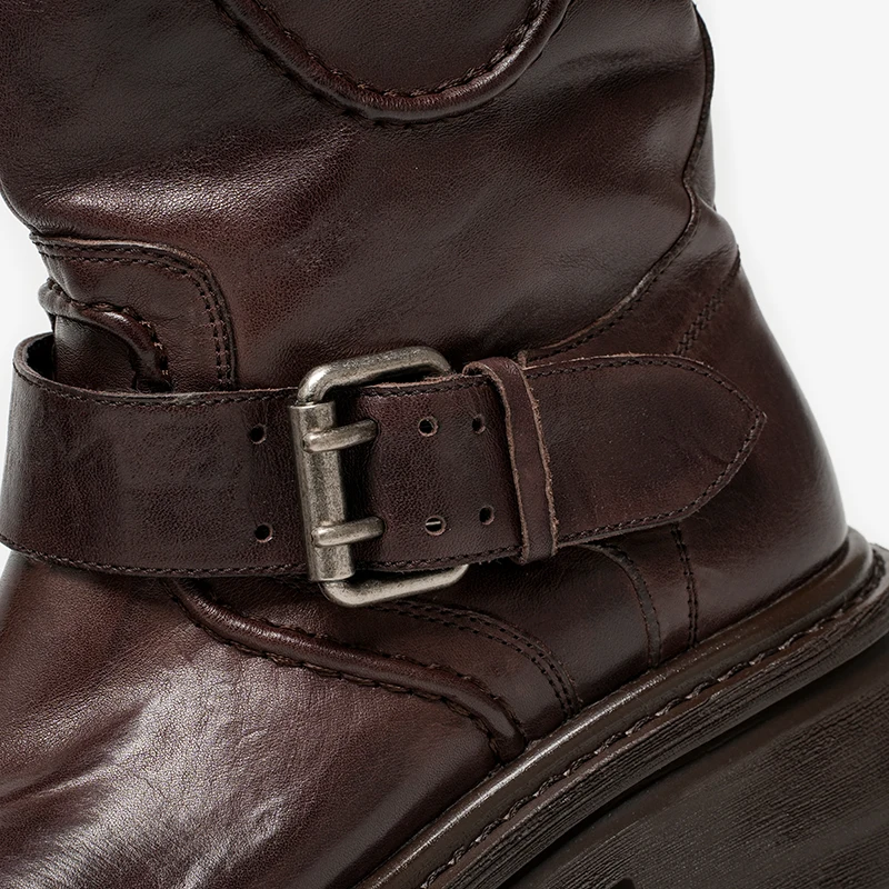 BEAUT0DAY حذاء من الجلد النساء جلد البقر الصبح جولة تو مشبك مزدوج حزام منصة الانزلاق على أحذية السيدات اليدوية 03A00