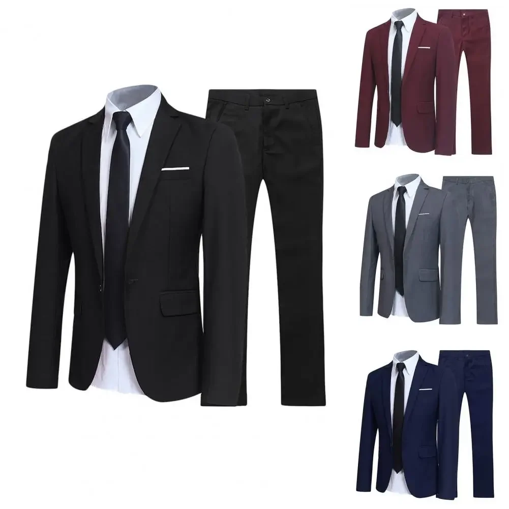 Groom suit Two-piece Men\'s Casual Wedding Night Club Slim-fit Sweatshirt Casual Fashion Black Red Suit Men\'s suit Two-piece Set