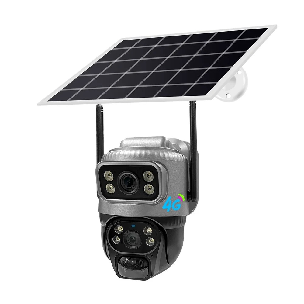 

2024 New Design Outdoor Surveillance Home Security Motion Detection 2 Way Audio Dual Lens 8W Solar 4G Camera V380 Pro
