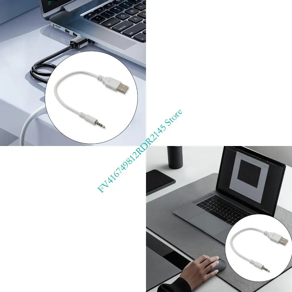 B2EF USB ถึง 3.5 มม. สายเคเบิลการชาร์จการเชื่อมต่อ 3.5 มม. การเชื่อมต่อชายสำหรับแล็ปท็อปลำโพงรถยนต์และอุปกรณ์มือถือ