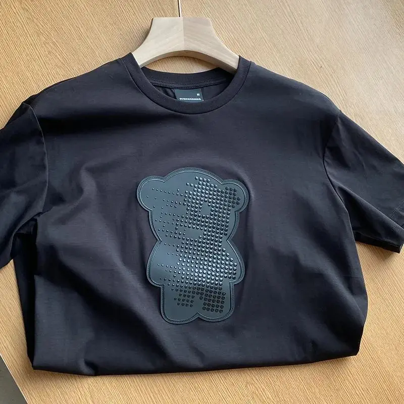 

Мужская футболка из плотного длинноволокнистого хлопка с эффектом глянцевого шелка, модная, брендовая, свободного кроя, с круглым вырезом, летняя