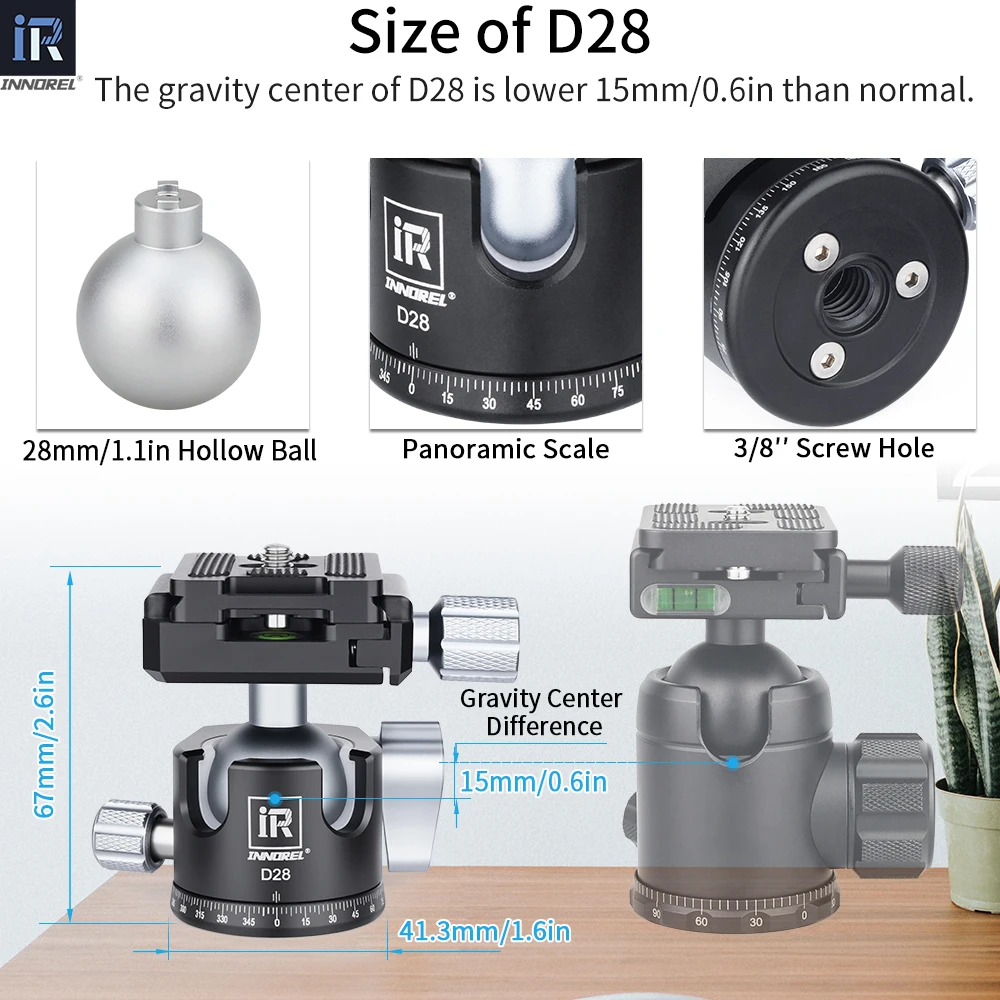 Głowica kulowa 28/34 mm, podwójna konstrukcja U-noch, profesjonalna CNC 360°°Głowica statywu do kamery panoramicznej do monopodu, lustrzanki cyfrowej, kamer, DV — zdjęcie produktu 3