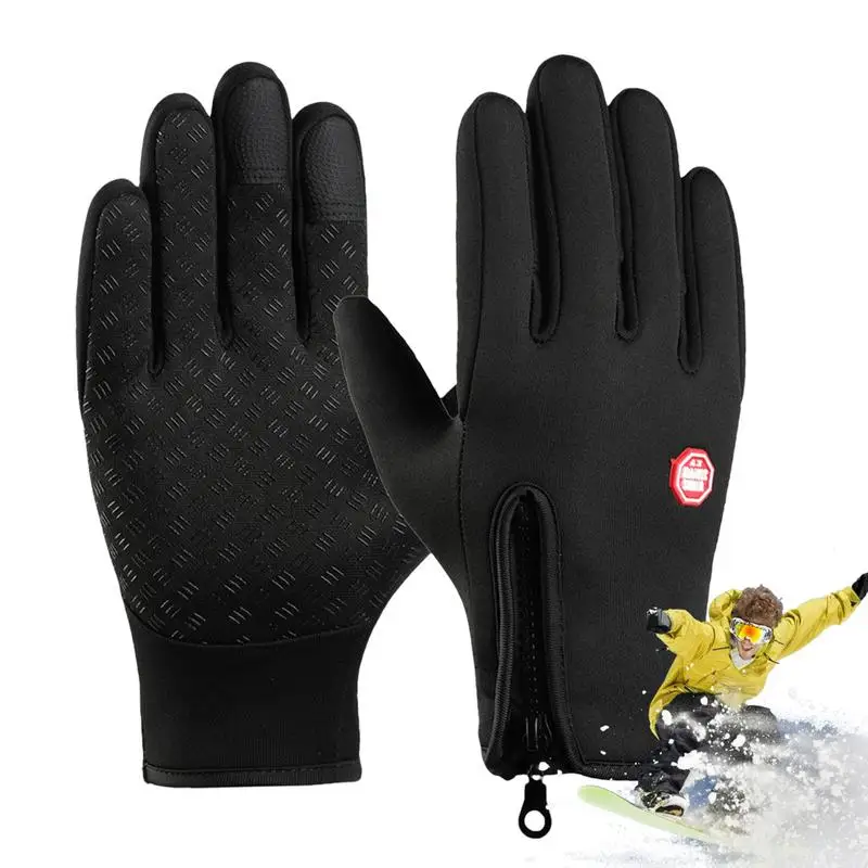 

Snowboarding Gloves Water Resistant Cycling Gloves With Touch Screen Fingers Zipper Design Warm Gloves Cold Weather Cycling Gear