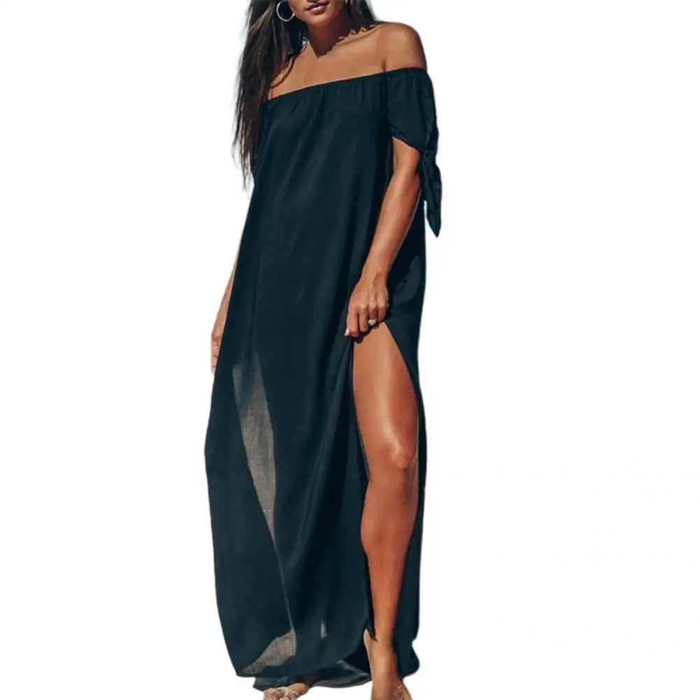 Chic Swimsuit Dress Mid Waist Comfortable Trendy Mid-calf Length Swimwear Dress  Cover-Up Dress Irregular