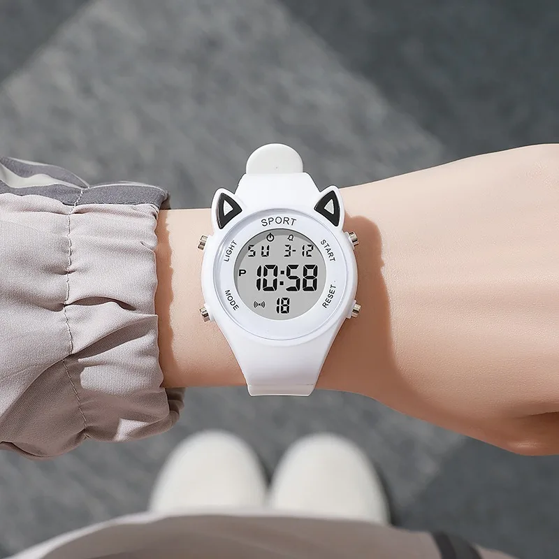 Cat-Ear Kids Watch with Bracelet Waterproof Digital Watch LED Sports Electronic Wristwatch for Girls Boys Students Children Gift