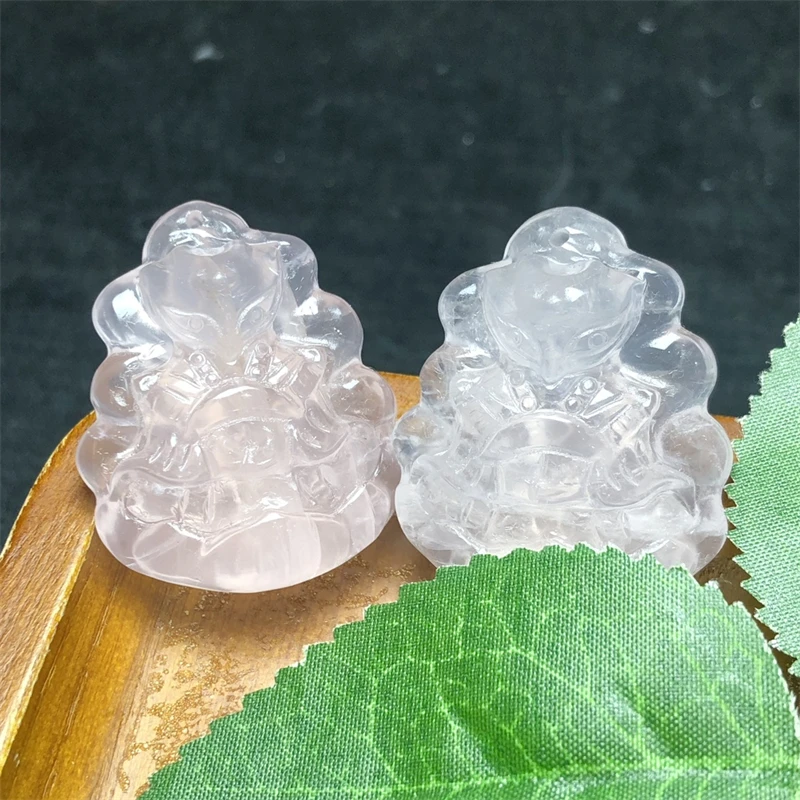 2PCS Natural Rose Quartz Fox Plate Pendant Carving Healing Reiki With Hole Fashion Fengshui Jewelry Gemstone Gift