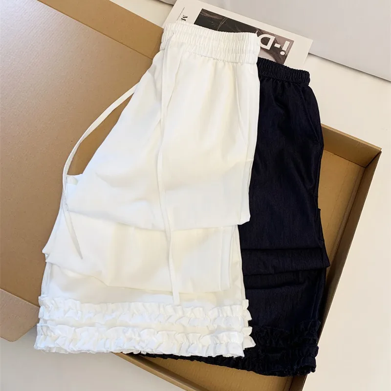 

Новые элегантные однотонные универсальные широкие брюки для женщин, летние тонкие дизайнерские кружевные модные брюки Nine Cent, повседневные брюки