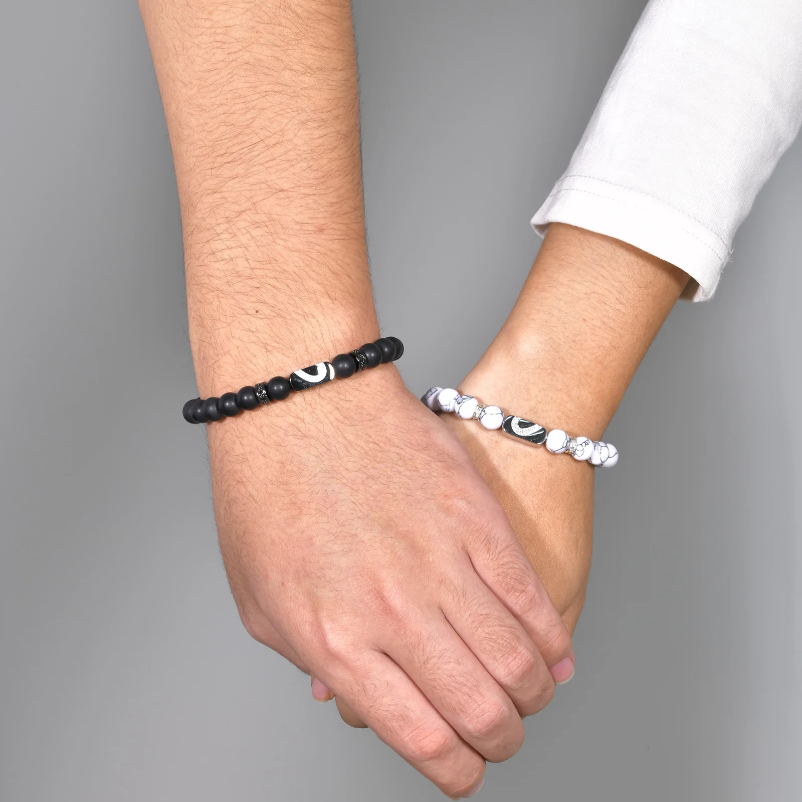 Couple Bracelets Agate White Turquoise Stainless Steel Stone Beaded Adjustable Braided Bracelet For Women Mens Husband Wife Gift image 6