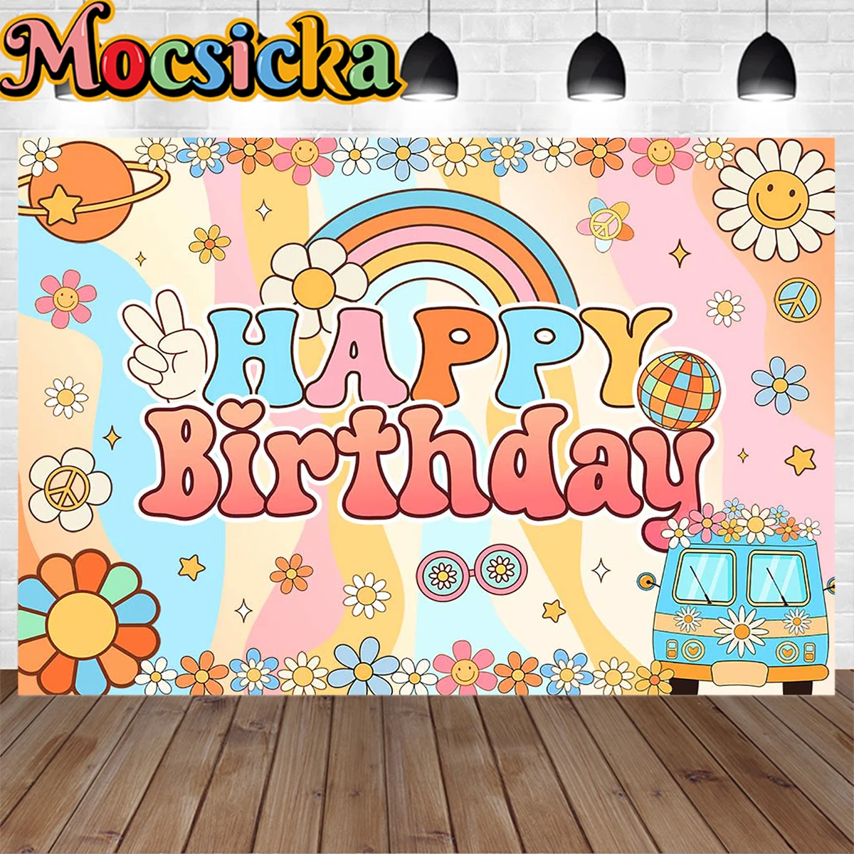 Mocsicka фон для дня рождения с маргариткой девочкой в стиле бохо Радужный цветок автобус блестящая Звезда Декор Детский Малыш для фотостудии