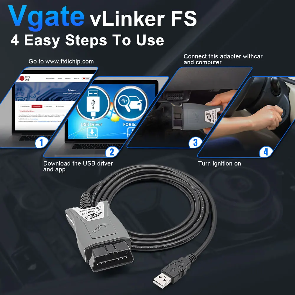 12/24V Vgate vLinker FS ELM327 USB Full FORScan Functions For Ford MS CAN HS CAN Switch OBD2 Scanner Adapter Tool Car Diagnostic