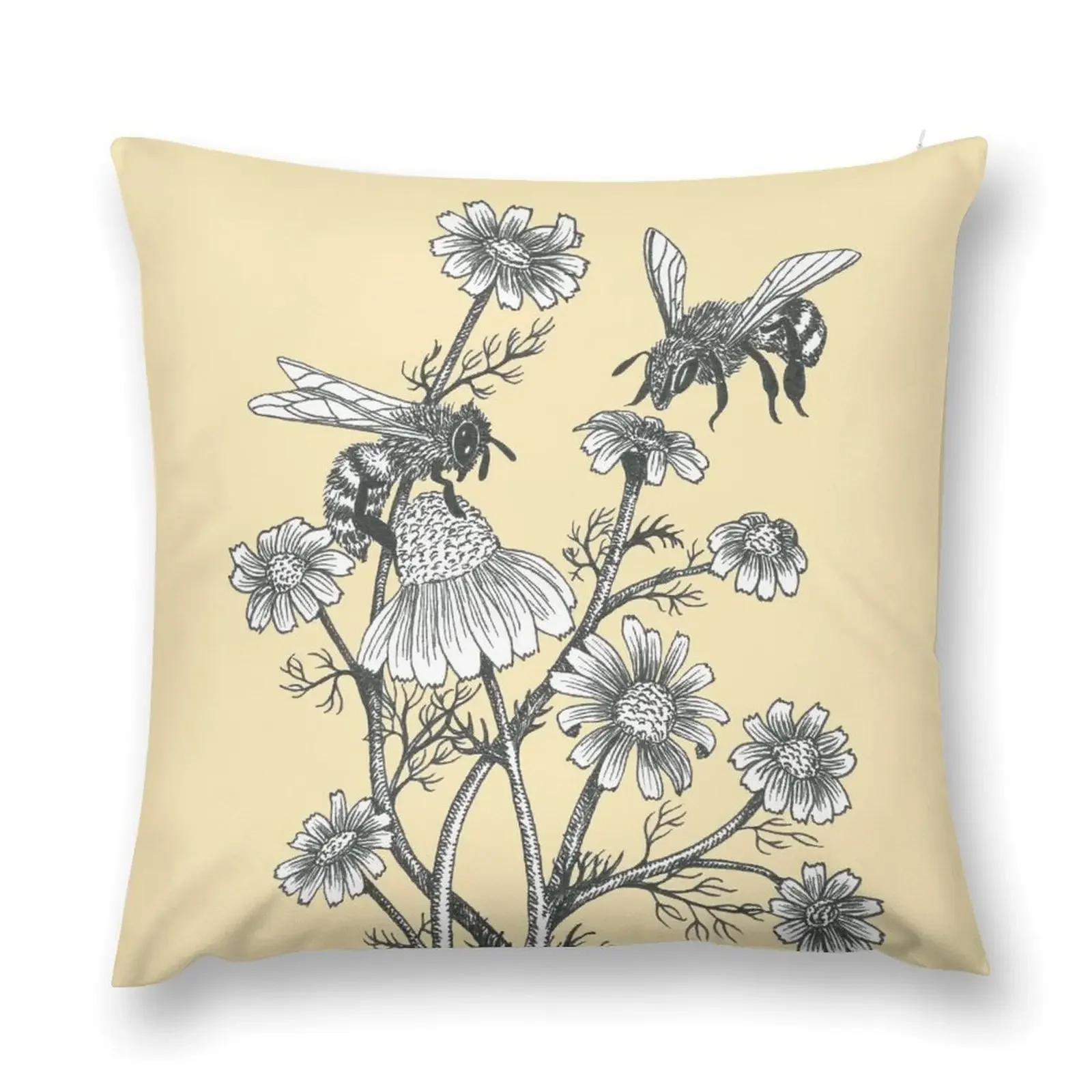 

bees and chamomile on honey background Throw Pillow Luxury Sofa Cushions Christmas Pillow Covers pillow