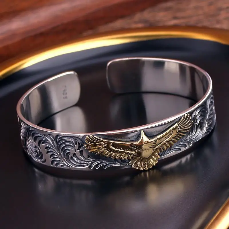 Domineering Golden Eagle Pattern Adjustable Bracelet Men's Cuff Bracelet Punk Glamor Rock Motorcycle Rider Jewelry