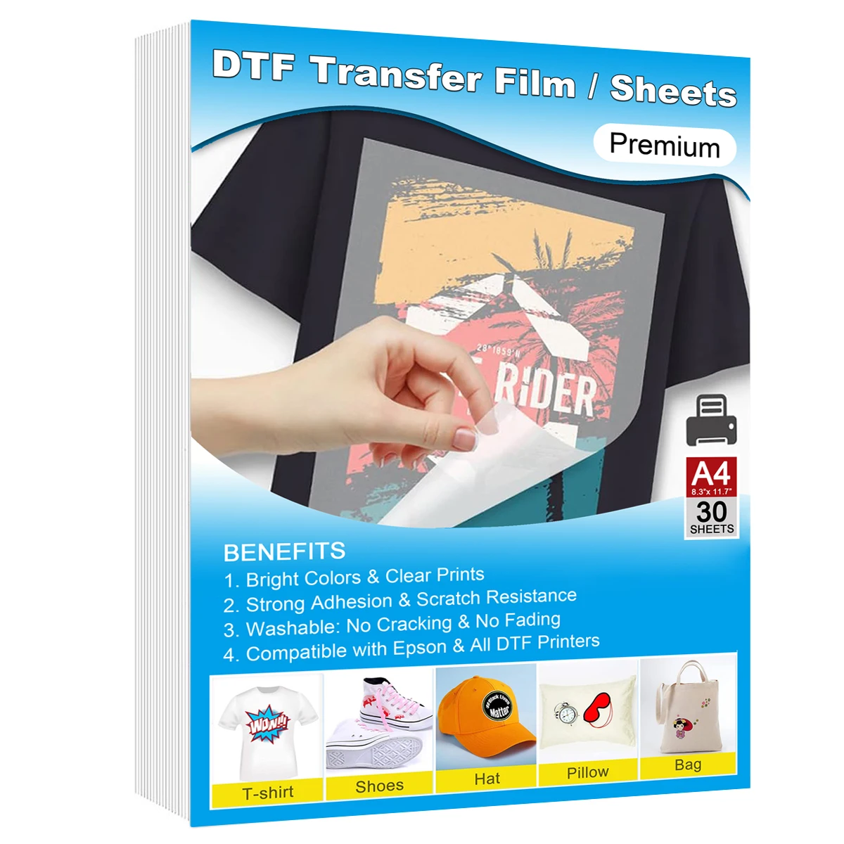 100 vellen DTF transferfilm papier A4 dubbelzijdig dik transparant voorbewerkingspapier, PET warmtetransferpapier voor DTF inkjetprinter