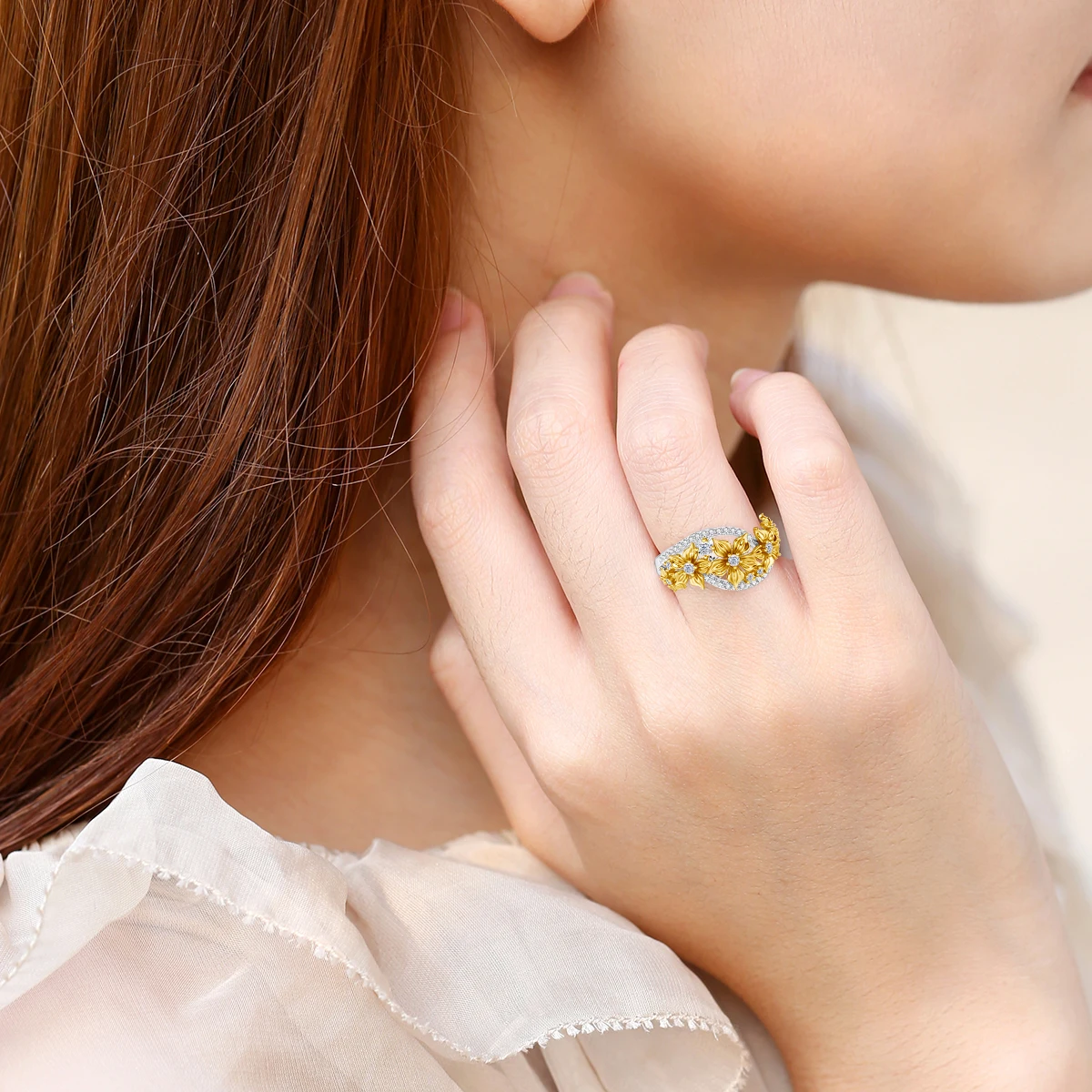 Einzigartiger, trendiger Blumen-Moissanit-Ring mit Zertifikat, luxuriöser Ehering für Damen, Verlobungsfeier, Schmuckzubehör im Angebot – Detail 5