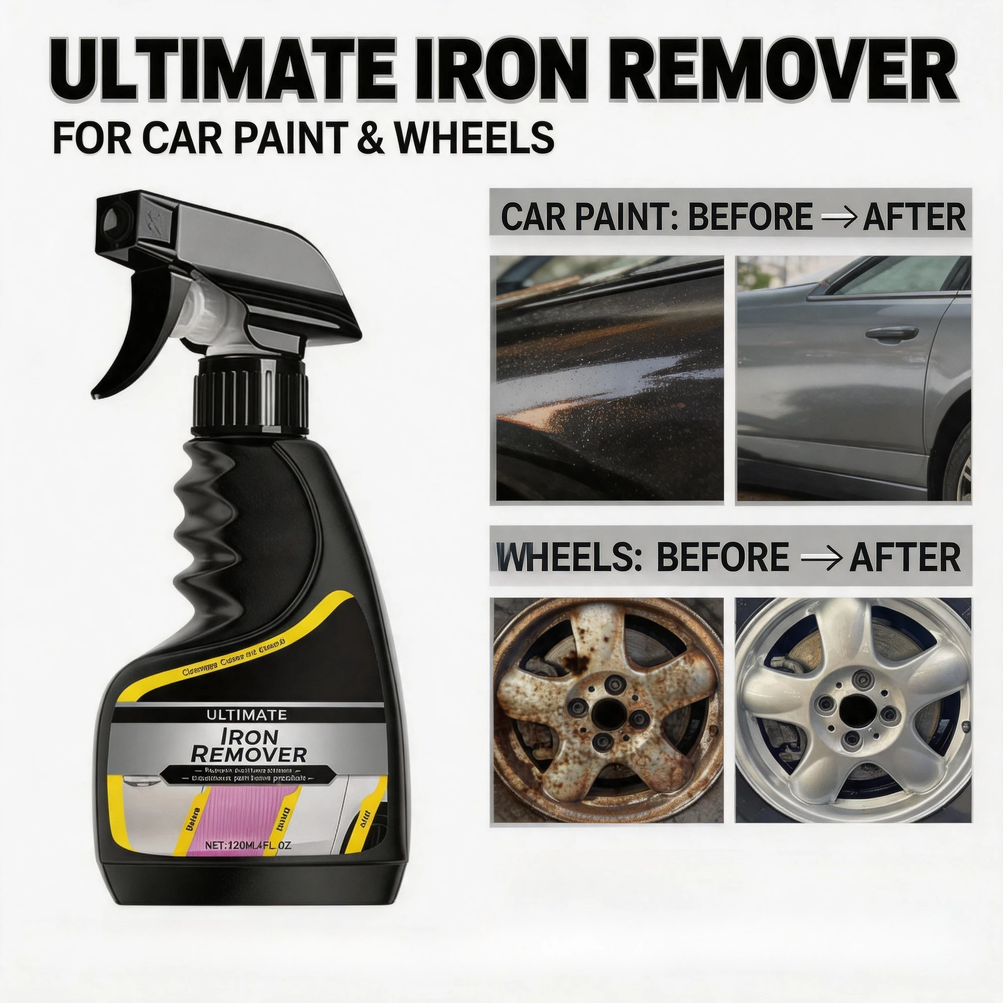 Car Maintenance Rust Remover Derusting Spray Quick Agent for Wheel Hub Exhaust Pipe Clean Metal Iron Powder Stain Auto Detailing